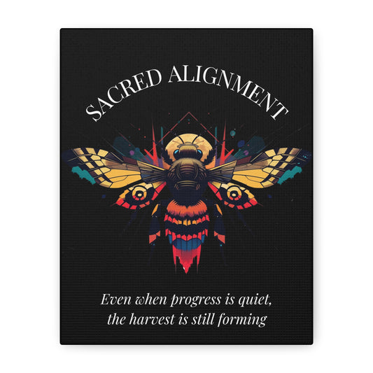 Sacred Alignment Canvas Wall Art — Inspirational Bee with Moon Quote
