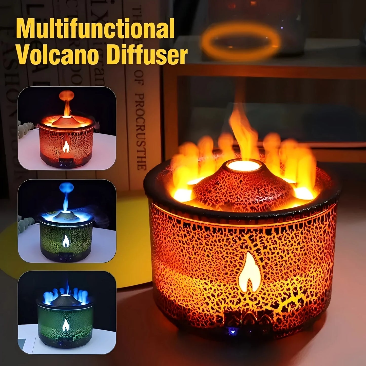 2025 Volcano Diffuser  Essential Oil Diffuser 10.14oz Volcano Humidifier With Flame & Flame Diffusers For Home Bedroom Black