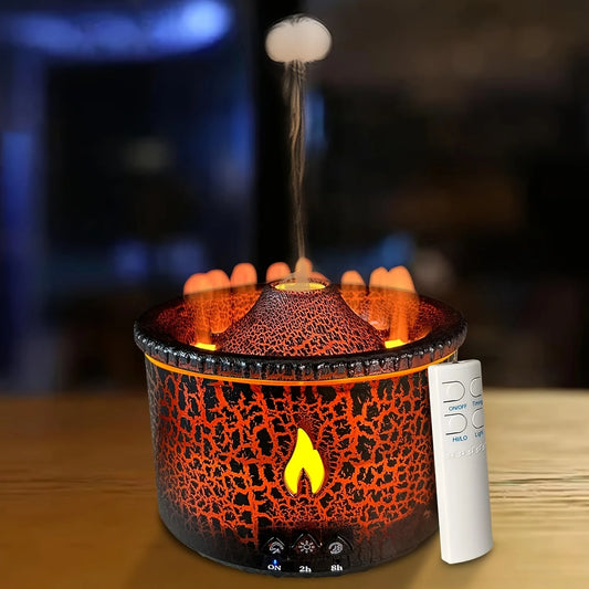 2025 Volcano Diffuser  Essential Oil Diffuser 10.14oz Volcano Humidifier With Flame & Flame Diffusers For Home Bedroom Black