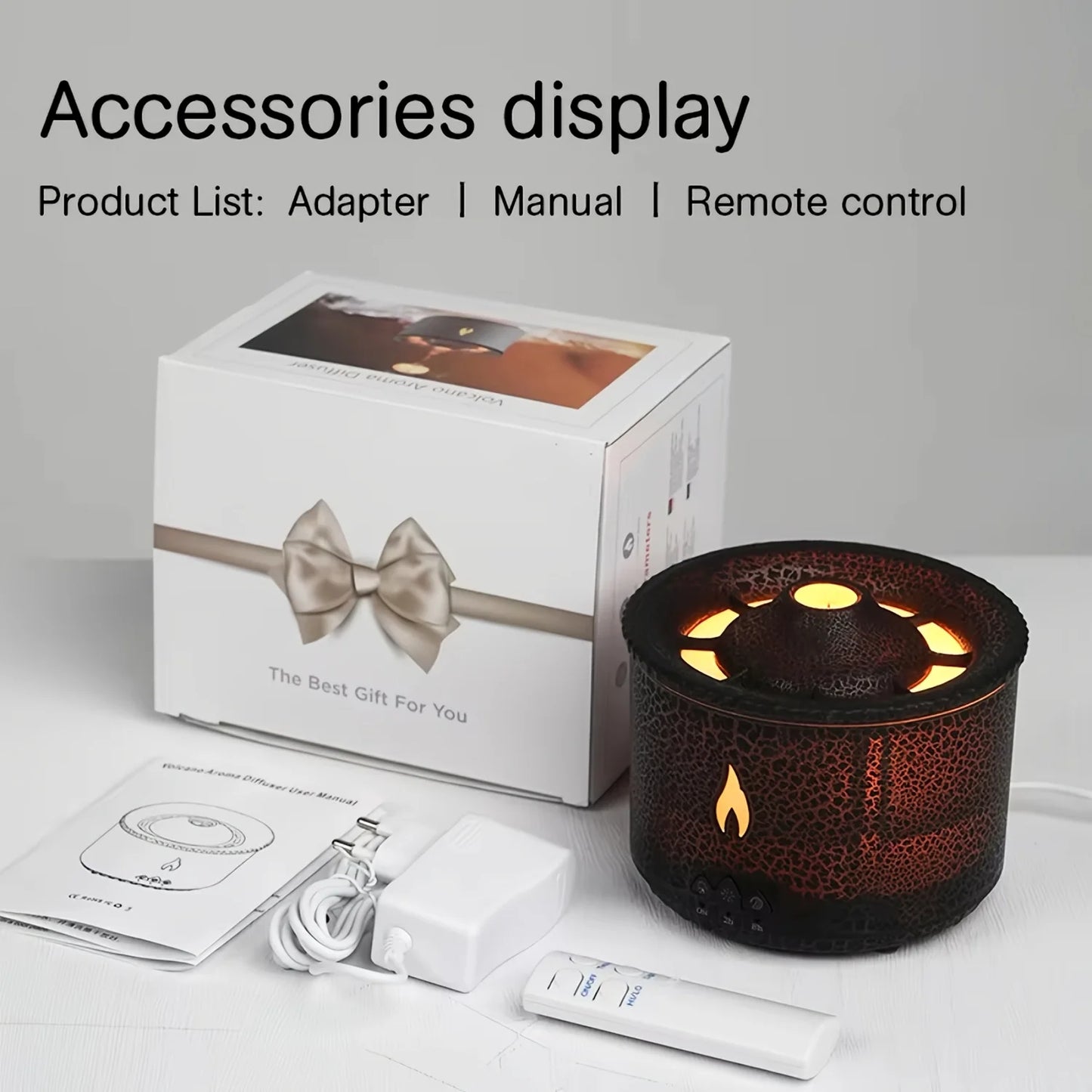 2025 Volcano Diffuser  Essential Oil Diffuser 10.14oz Volcano Humidifier With Flame & Flame Diffusers For Home Bedroom Black