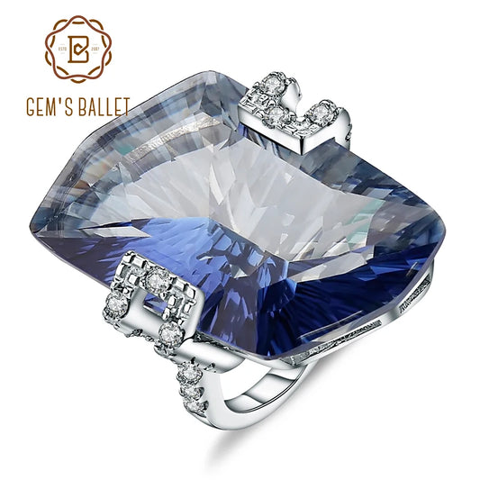 GEM'S BALLET 21.20Ct Natura Iolite Blue Mystic Quartz Gemstone Cocktail Rings 925 Sterling Silver Fine Jewelry for Women