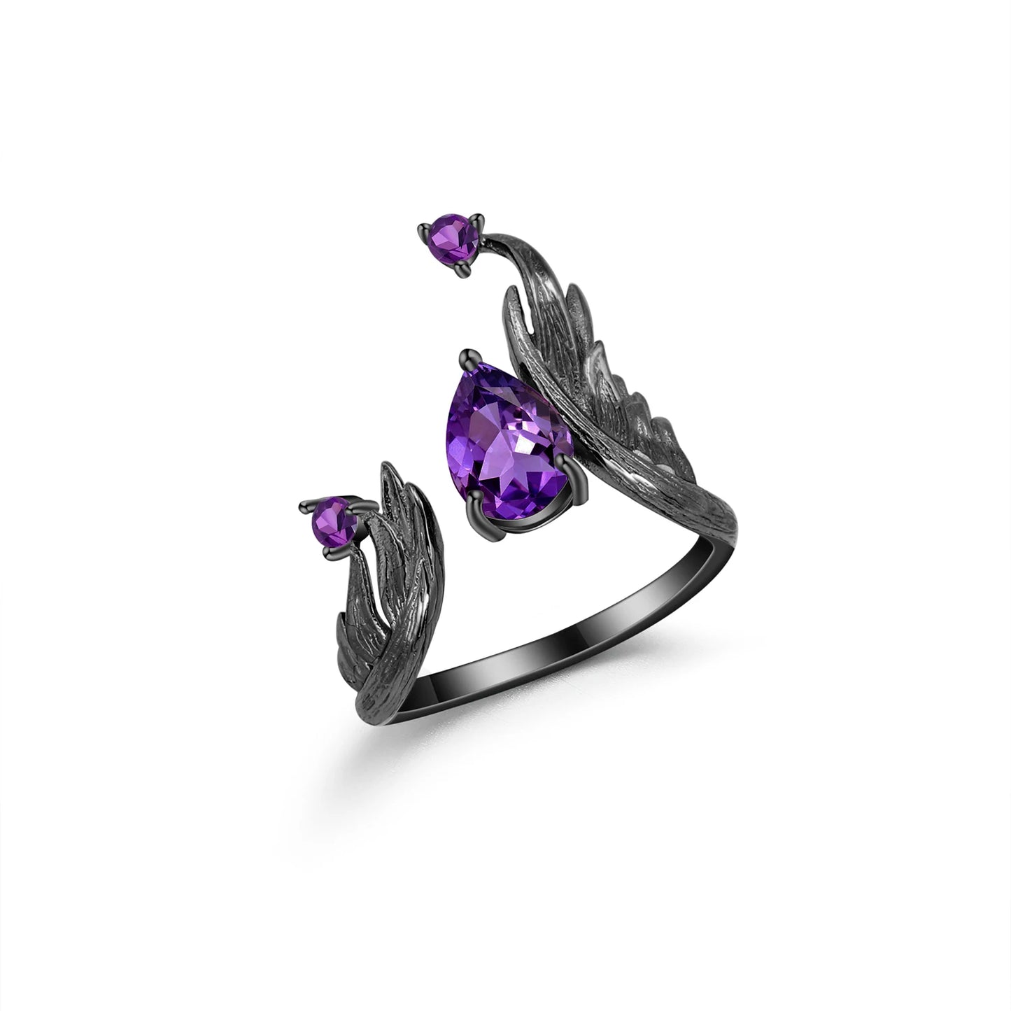925 Sterling Silver 1.43Ct Amethyst Crystal Ring