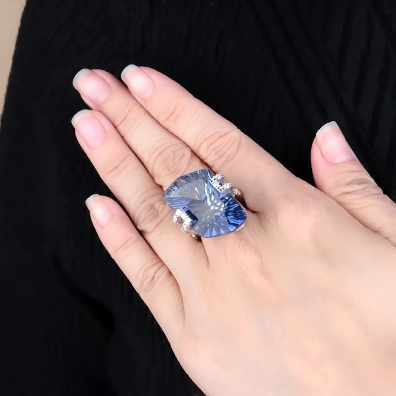925 Sterling Silver 21.20Ct Blue Mystic Quartz Gemstone Ring