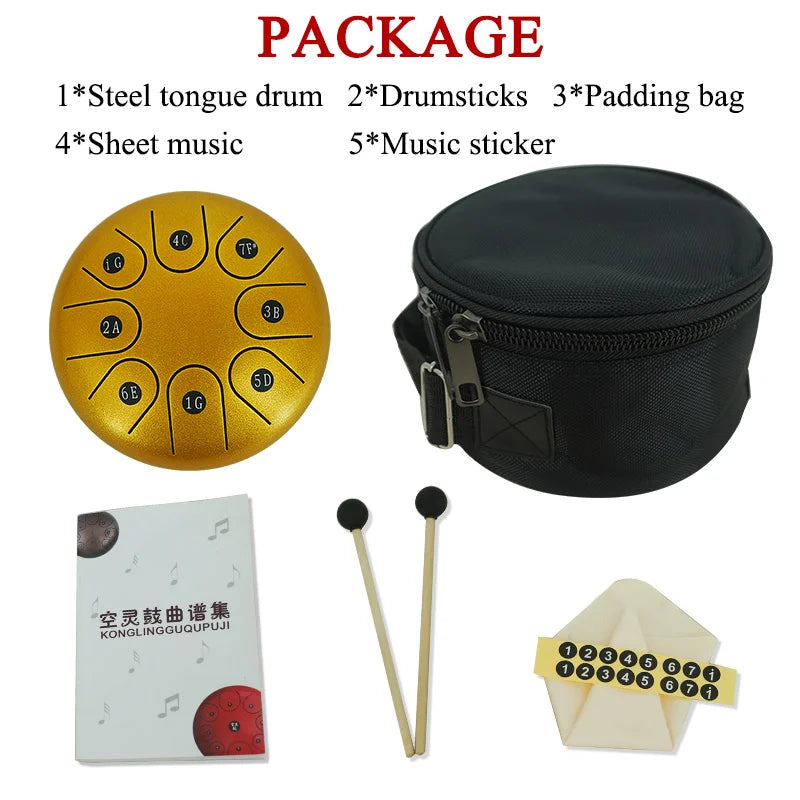 6-Inch Golden Steel Tongue Drum with 8 Tunes – Portable Hand Pan Drum for Meditation and Music Therapy