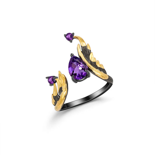 925 Sterling Silver 1.43Ct Amethyst Crystal Ring