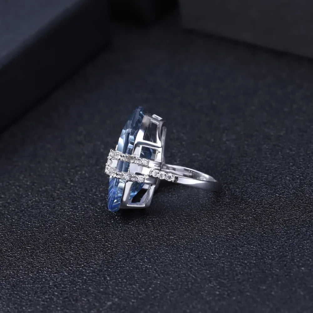 925 Sterling Silver 21.20Ct Blue Mystic Quartz Gemstone Ring