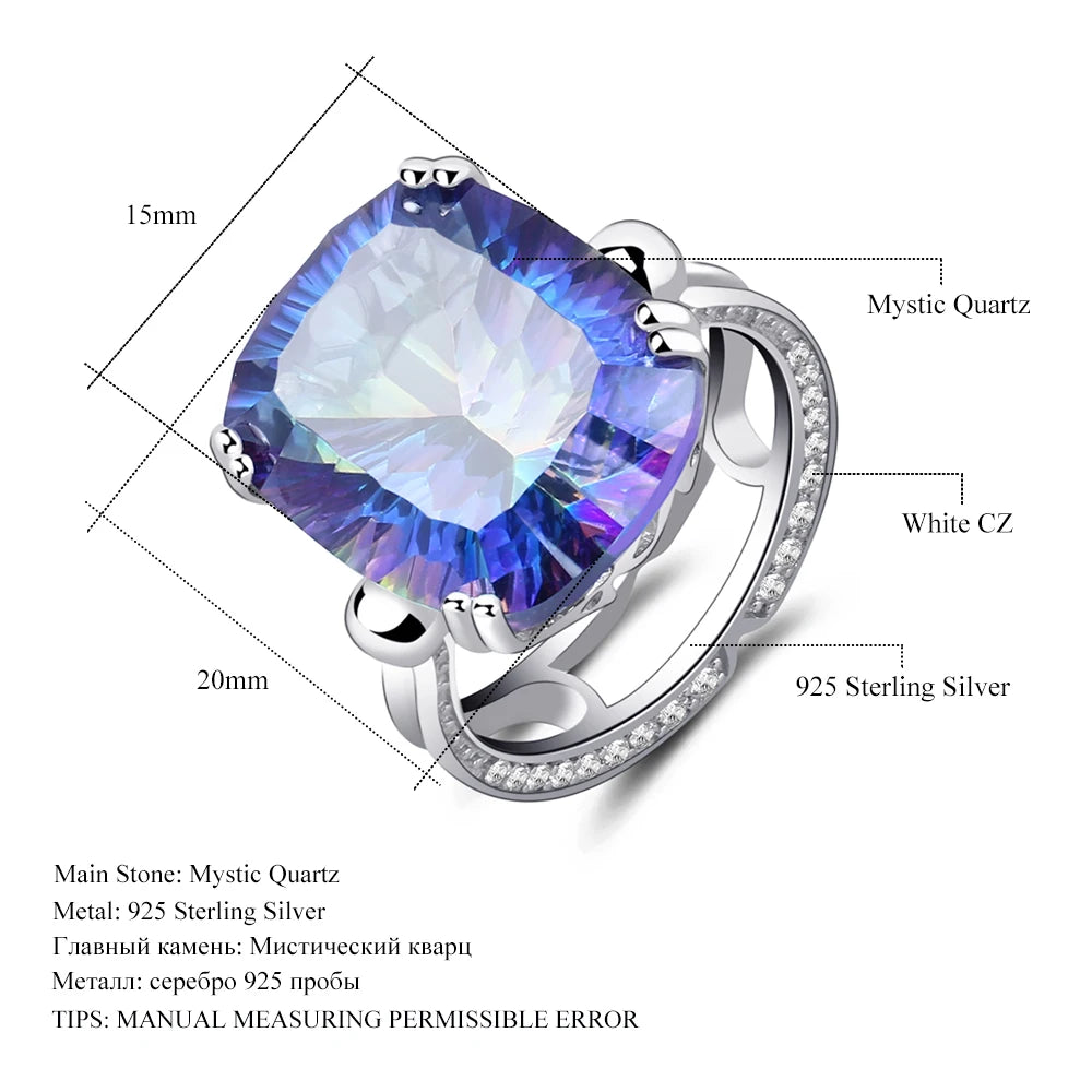 925 Sterling Silver 18.42Ct Mystic Topaz Crystal Ring