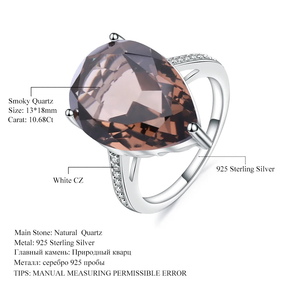 925 Sterling Silver 10.68ct Smoky Quartz Ring