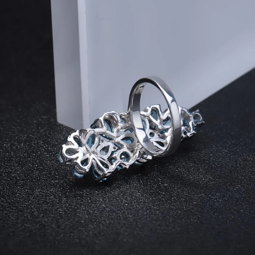 925 Sterling Silver London Blue Topaz Plant Ring
