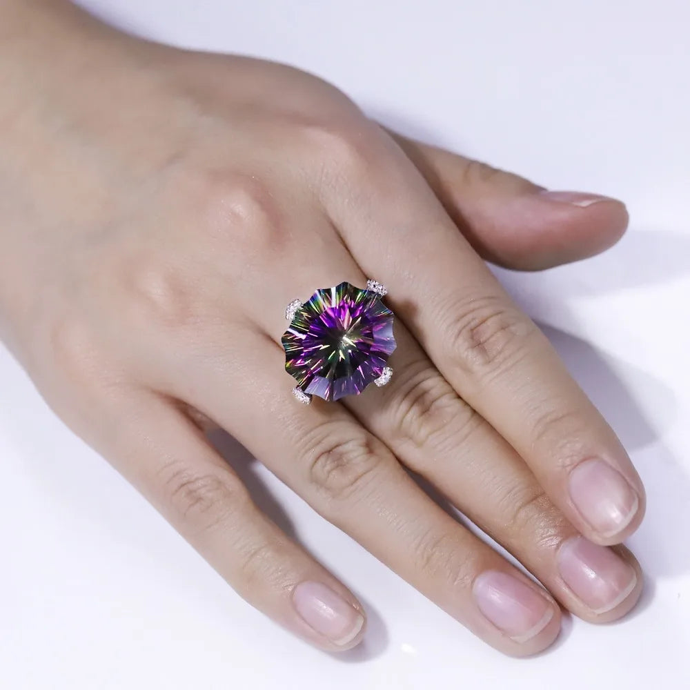 925 Sterling Silver Rainbow Mystic Quartz Crystal Ring