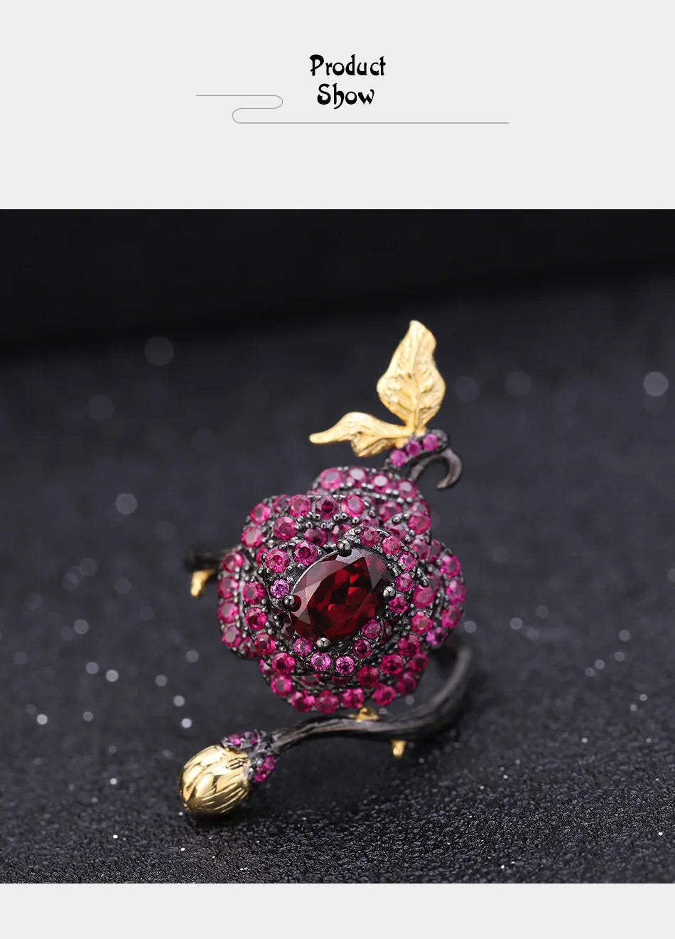 925 Sterling Silver 1.00Ct Rhodolite Garnet Rose Flower Ring