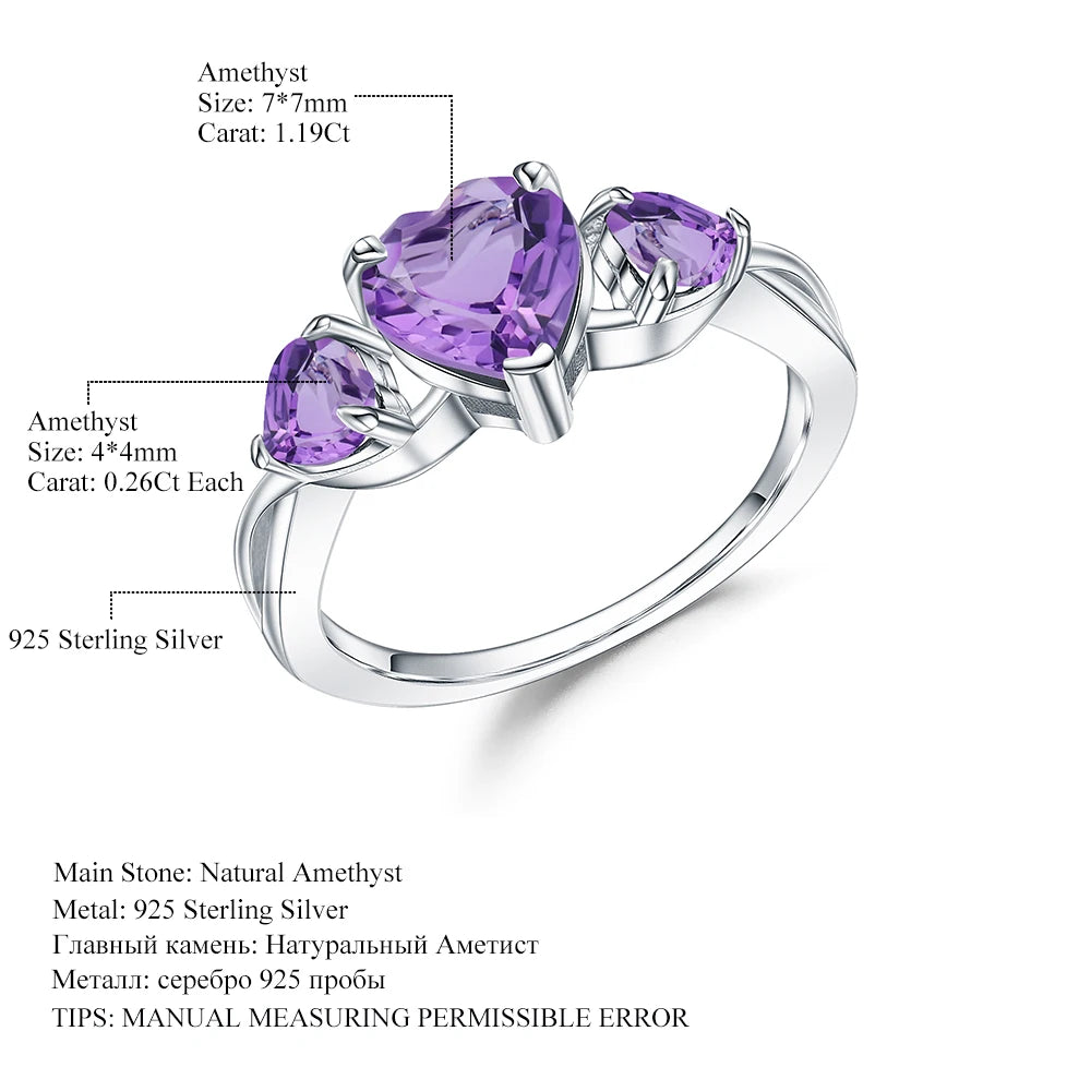 925 Sterling Silver 1.19Ct Amethyst Crystal Ring