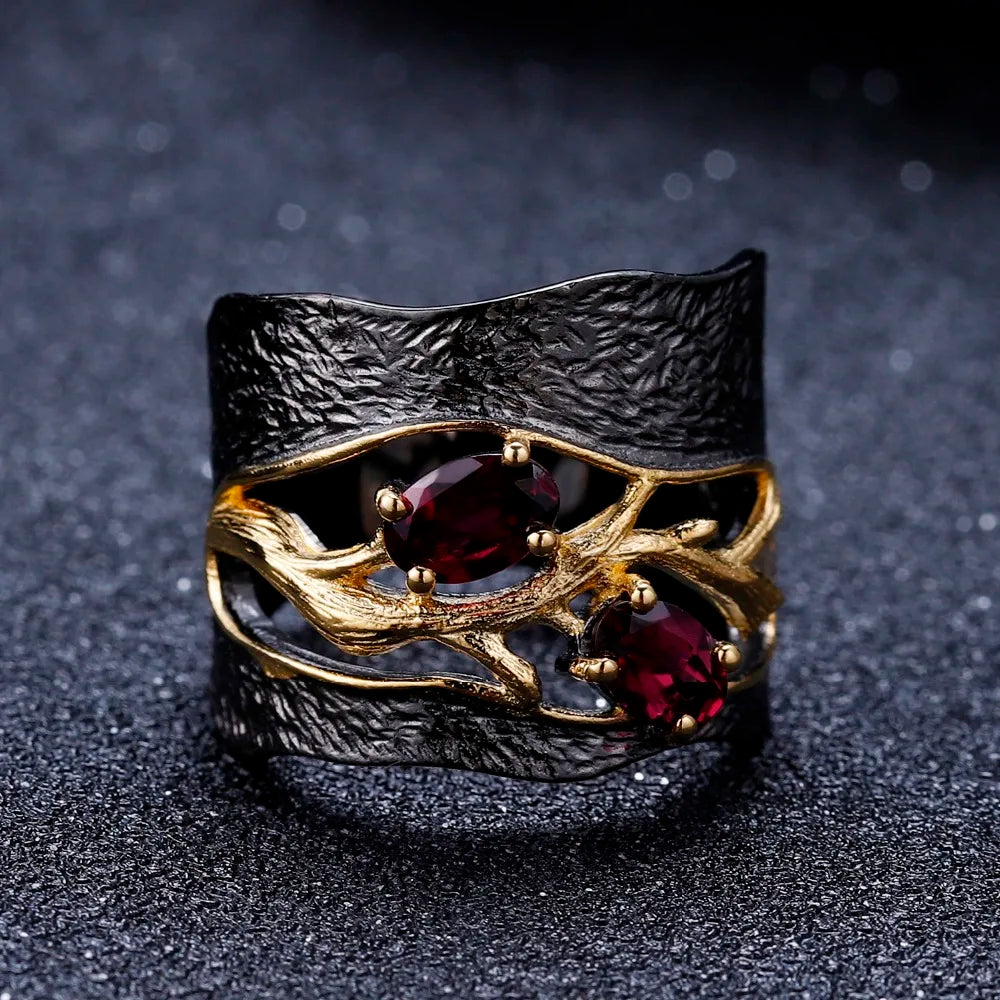 925 Sterling Silver 1.2Ct Rhodolite Garnet Branch Ring, Certified Fine Jewelry, Spiritual Engagement Gift