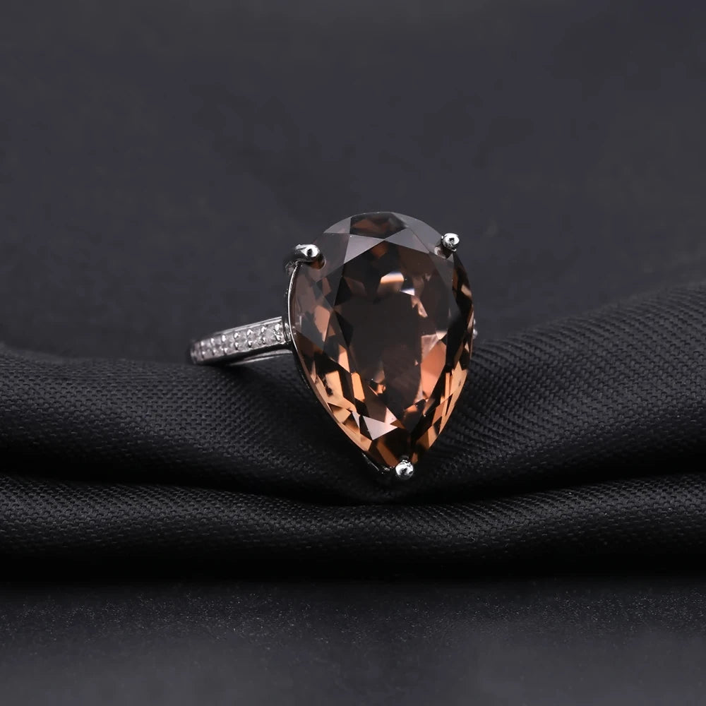 925 Sterling Silver 10.68ct Smoky Quartz Ring