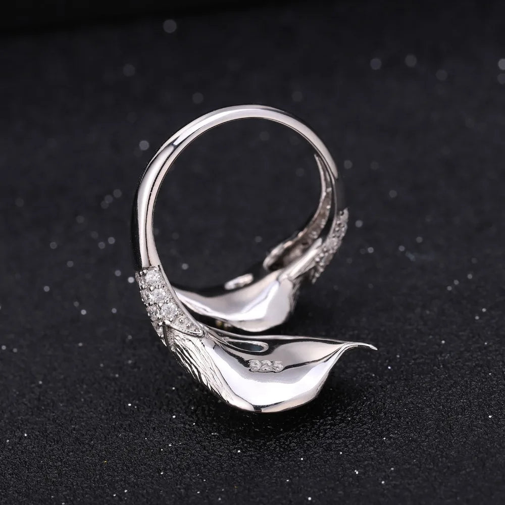 925 Sterling Silver 1.33Ct Swiss Blue Topaz Calla Lily Ring