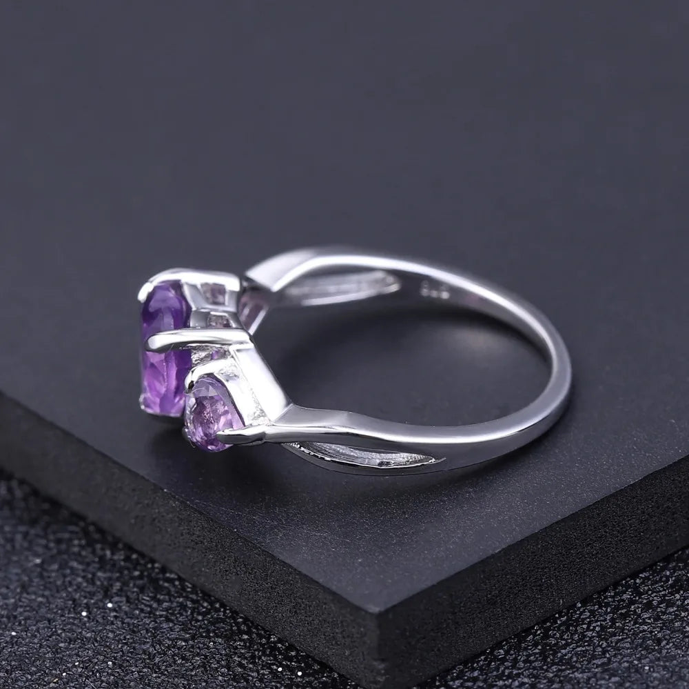 925 Sterling Silver 1.19Ct Amethyst Crystal Ring