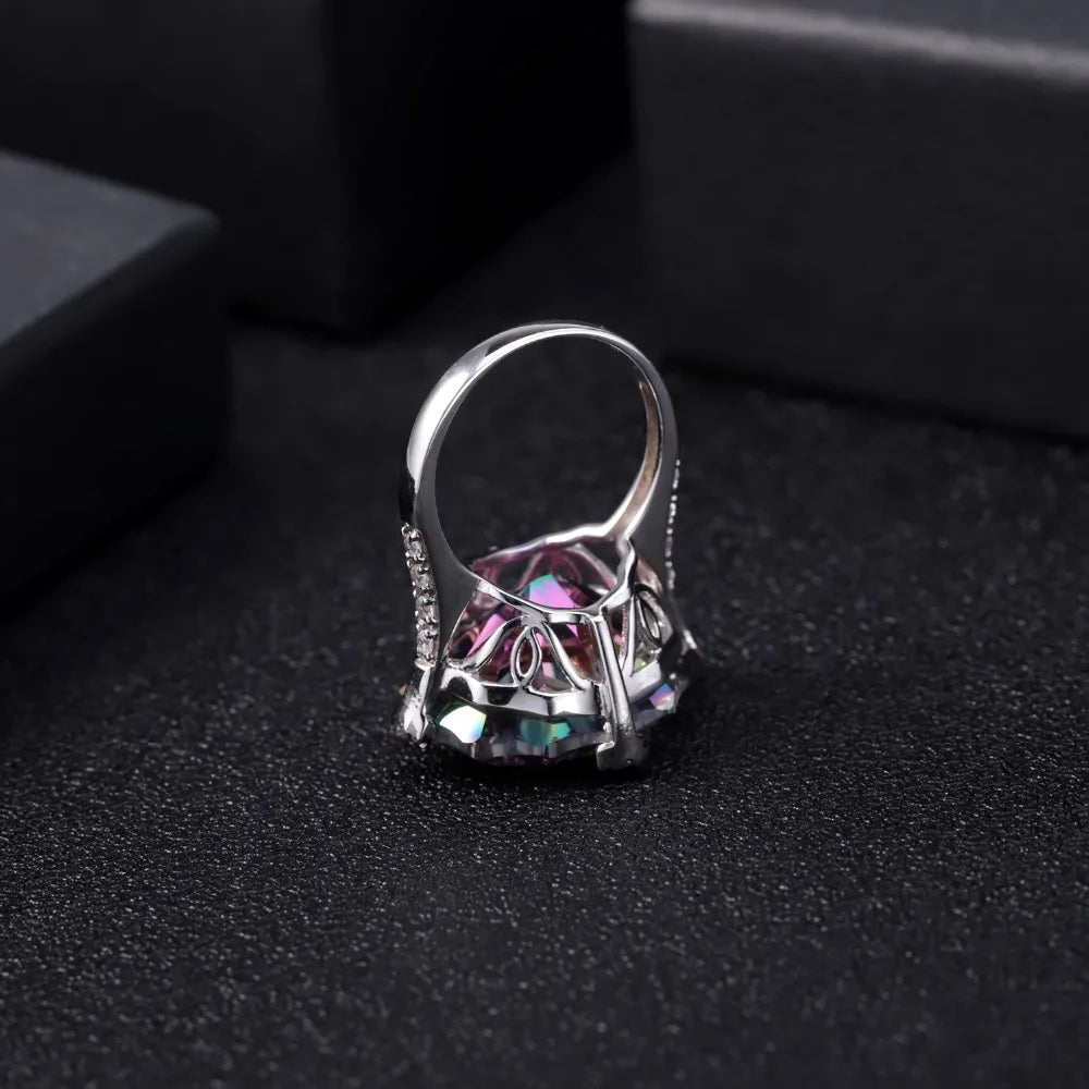 925 Sterling Silver Rainbow Mystic Quartz Crystal Ring