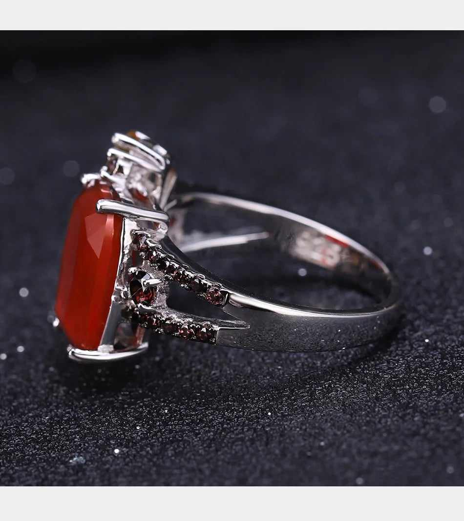 925 Sterling Silver Carnelian Ring, 10x12mm Geometric, Handmade Engagement Gift, Spiritual Modern Jewelry