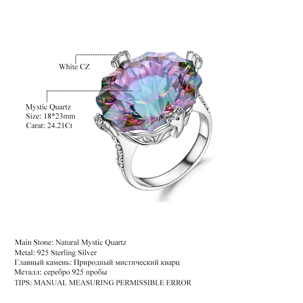925 Sterling Silver Rainbow Mystic Quartz Crystal Ring