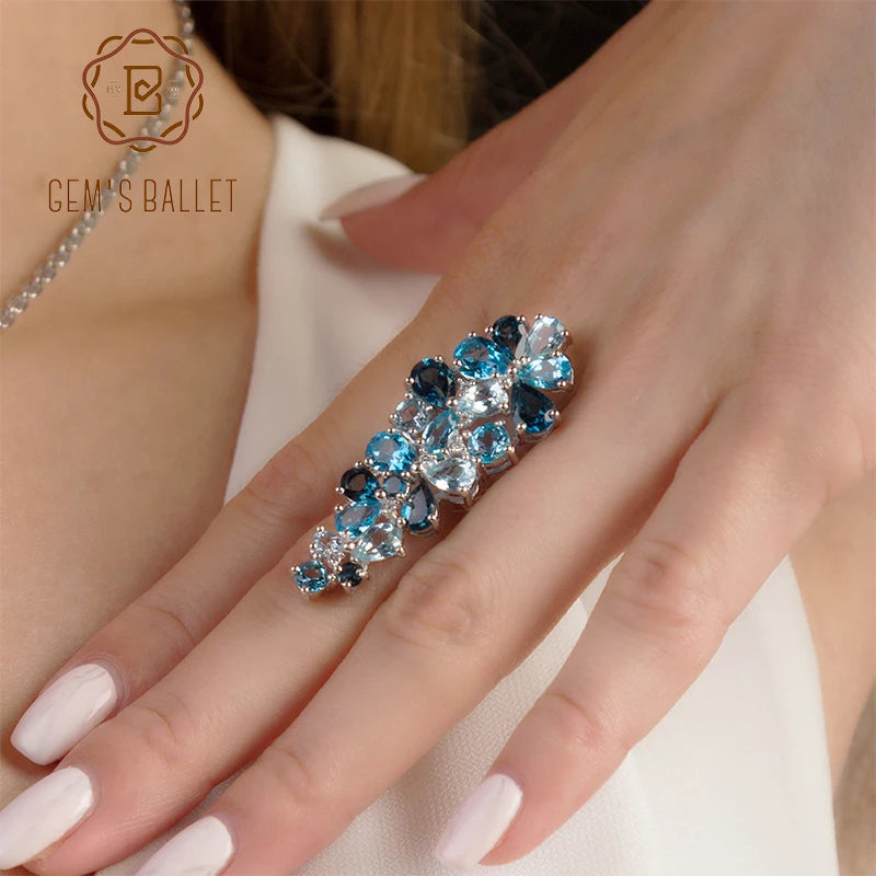 925 Sterling Silver London Blue Topaz Plant Ring