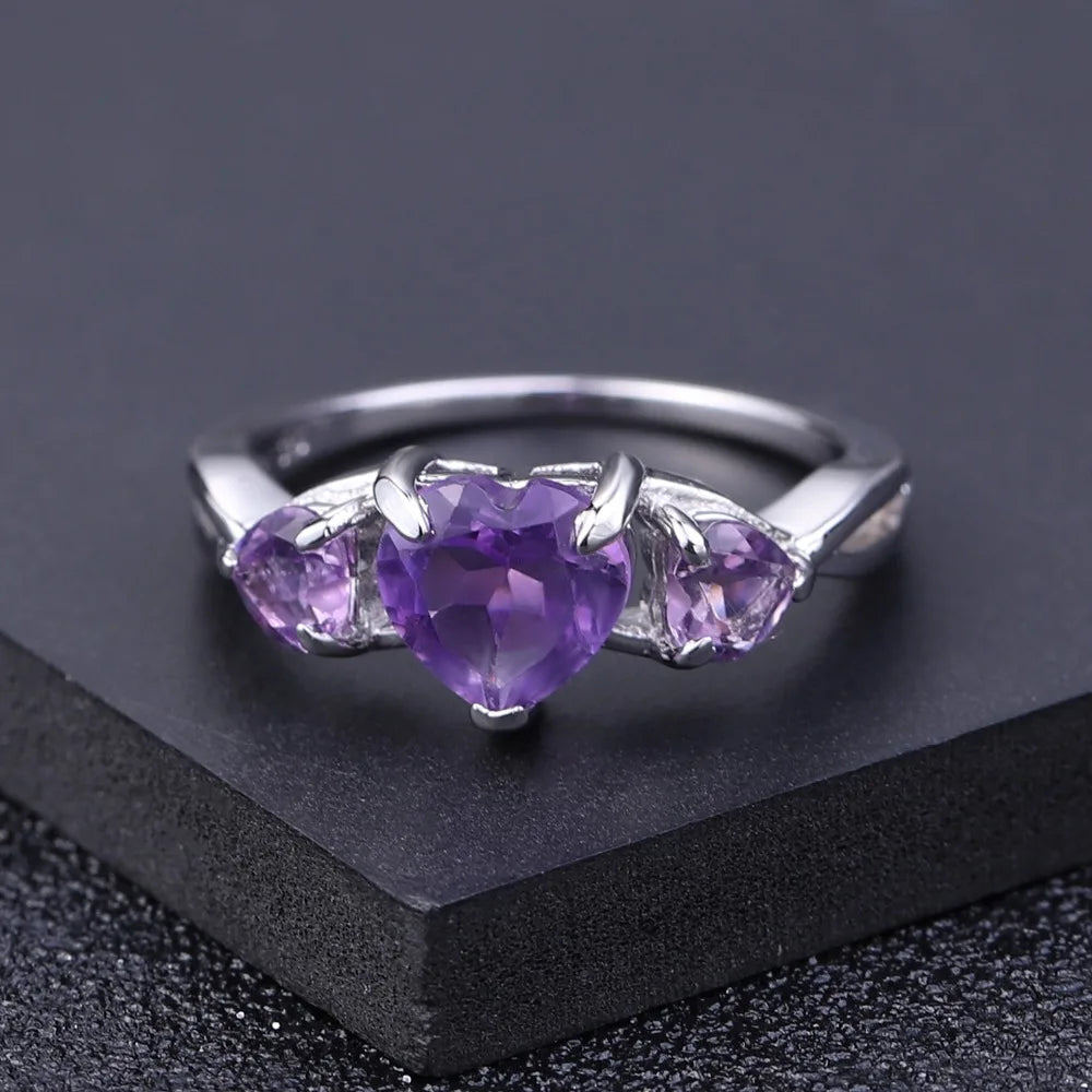 925 Sterling Silver 1.19Ct Amethyst Crystal Ring