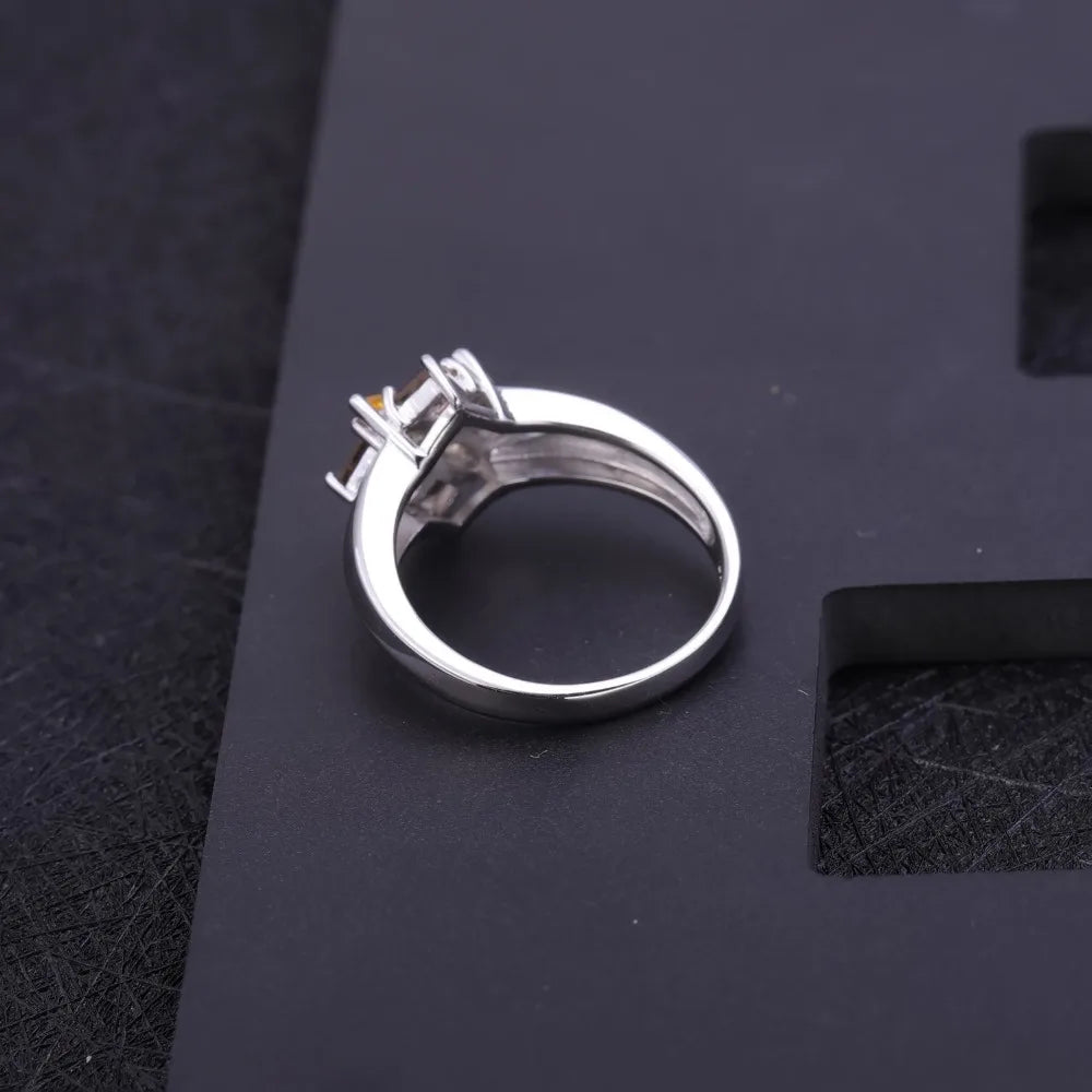 925 Sterling Silver Smoky Quartz Citrine Flower Ring