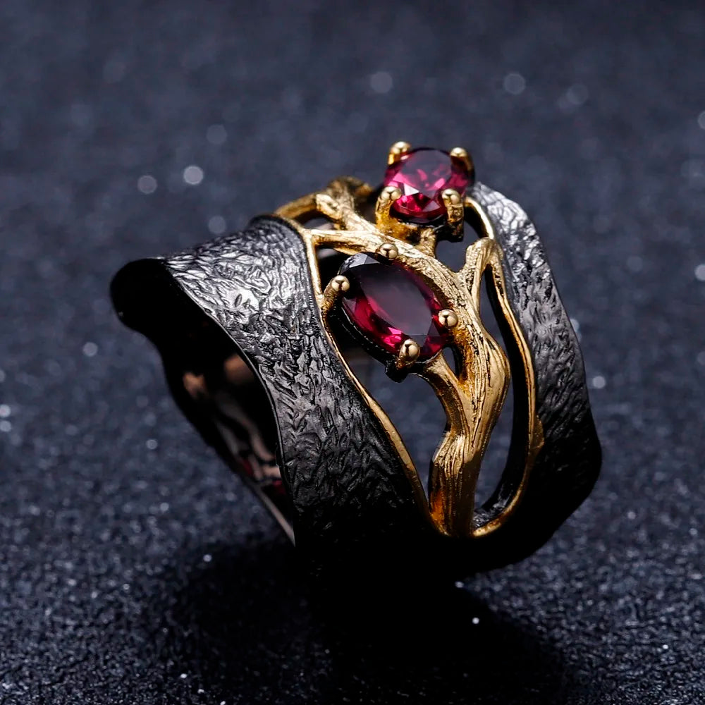 925 Sterling Silver 1.2Ct Rhodolite Garnet Branch Ring, Certified Fine Jewelry, Spiritual Engagement Gift