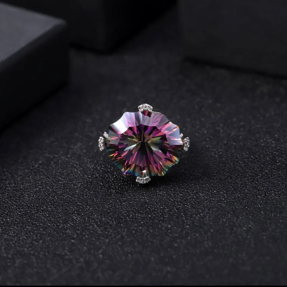 925 Sterling Silver Rainbow Mystic Quartz Crystal Ring