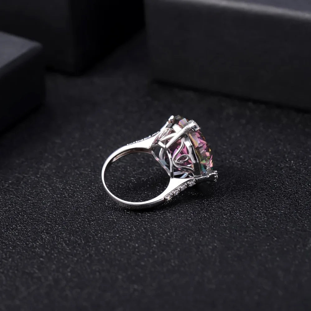 925 Sterling Silver Rainbow Mystic Quartz Crystal Ring