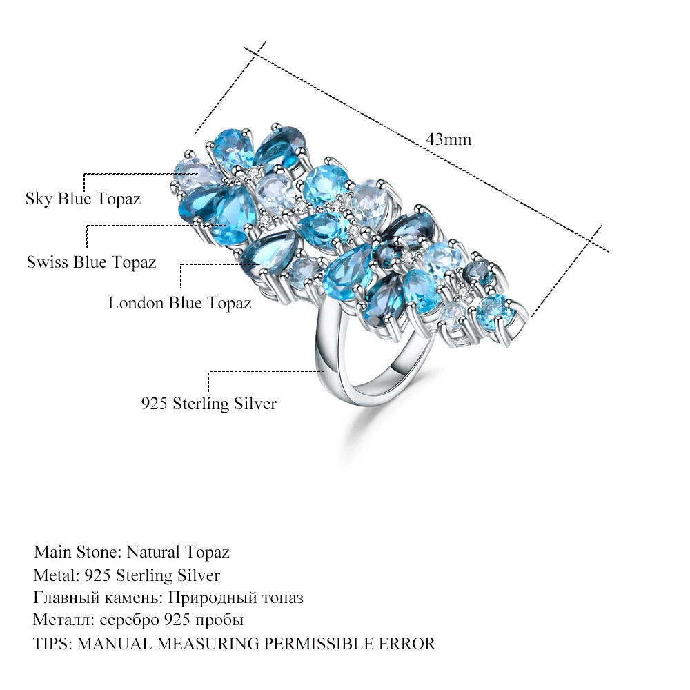 925 Sterling Silver London Blue Topaz Plant Ring