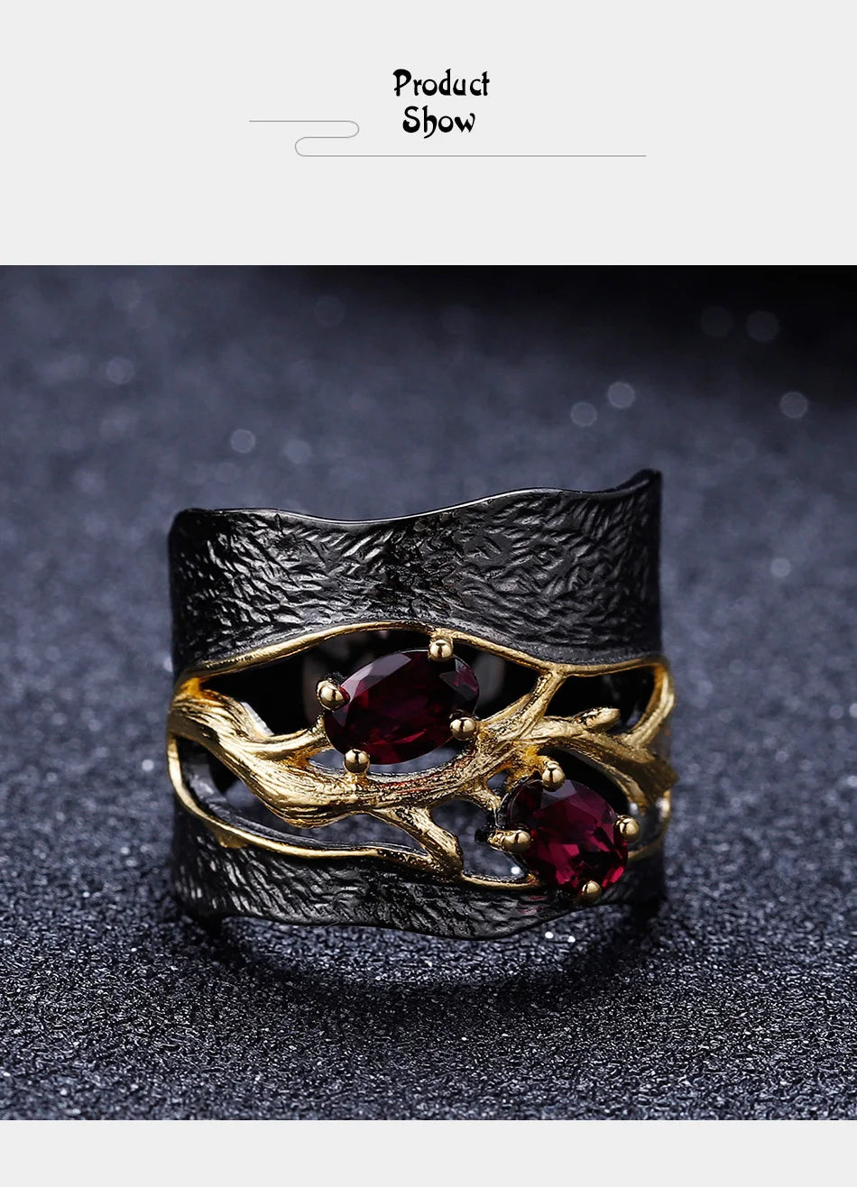 925 Sterling Silver 1.2Ct Rhodolite Garnet Branch Ring, Certified Fine Jewelry, Spiritual Engagement Gift