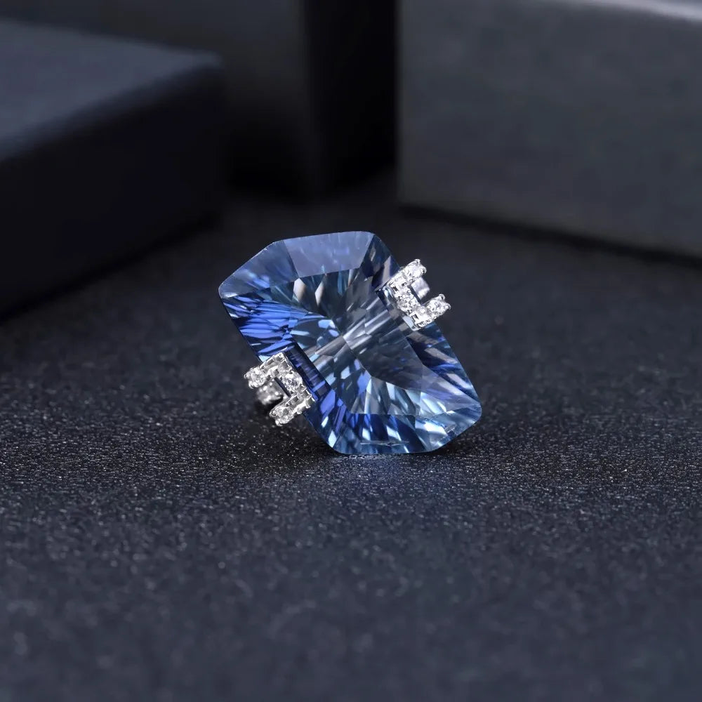 925 Sterling Silver 21.20Ct Blue Mystic Quartz Gemstone Ring