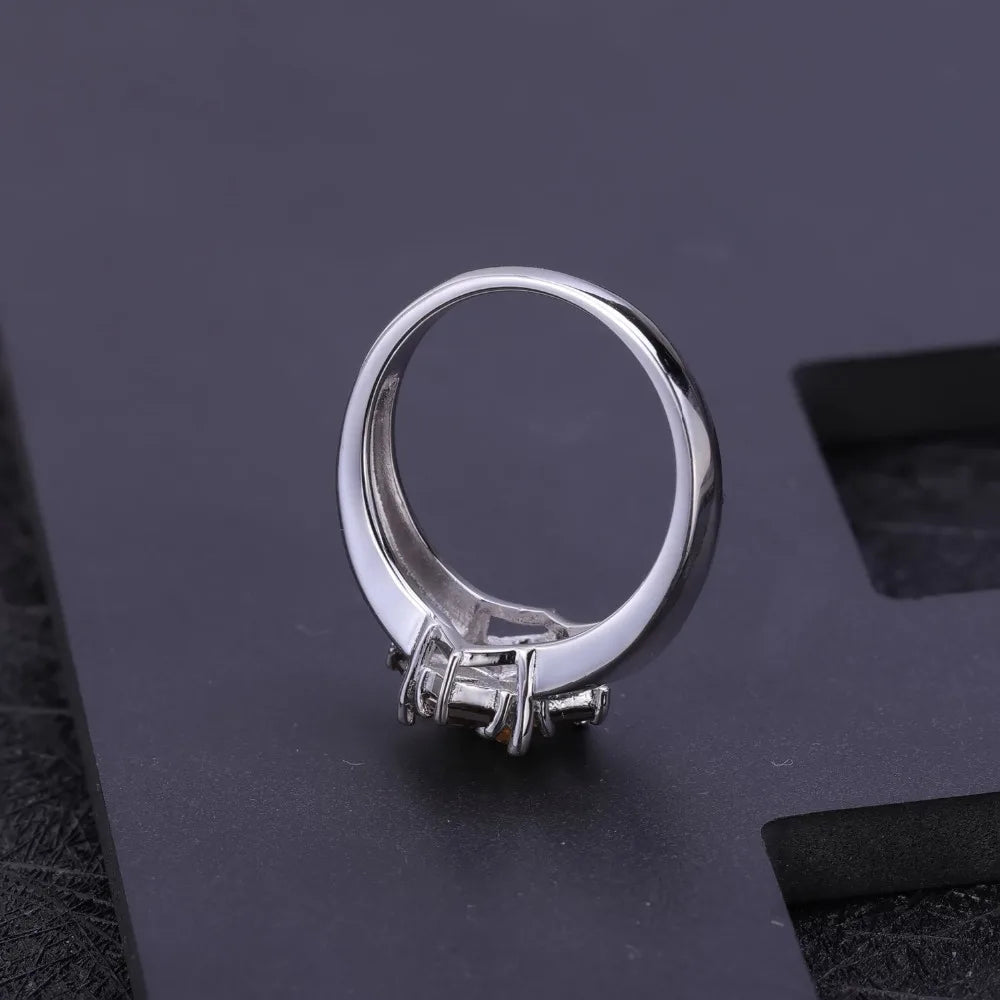 925 Sterling Silver Smoky Quartz Citrine Flower Ring