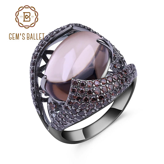 GEM'S BALLET Natural Smoky Quartz Gemstone Cocktail Ring 925 Sterling Sliver Vintage Gothic Rings For Women Gift Party Jewelry