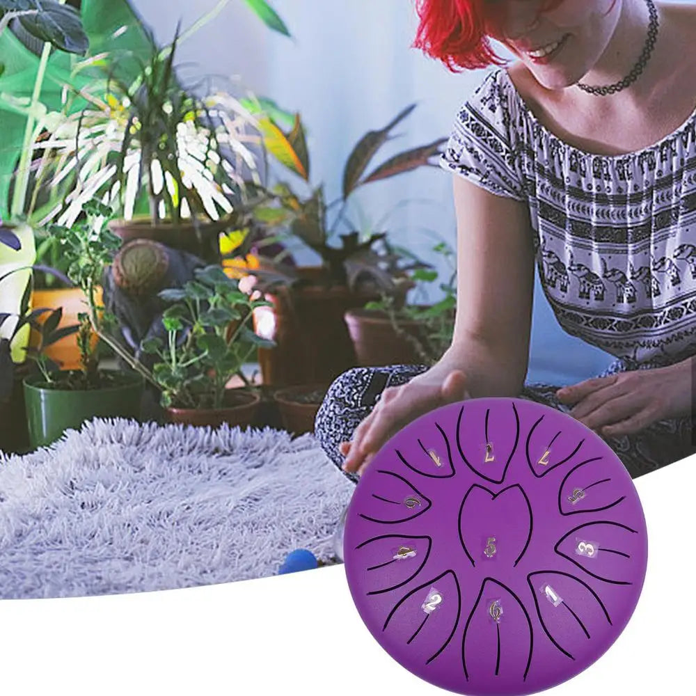 Portable 6-Inch Rain Drum Instrument with 11 Notes – Ethereal Steel Tongue Drum for Meditation and Music Education