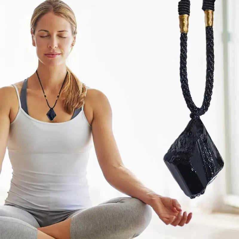 Black Tourmaline Necklace – Natural Crystal Cosmic Pendant with Protective Energy