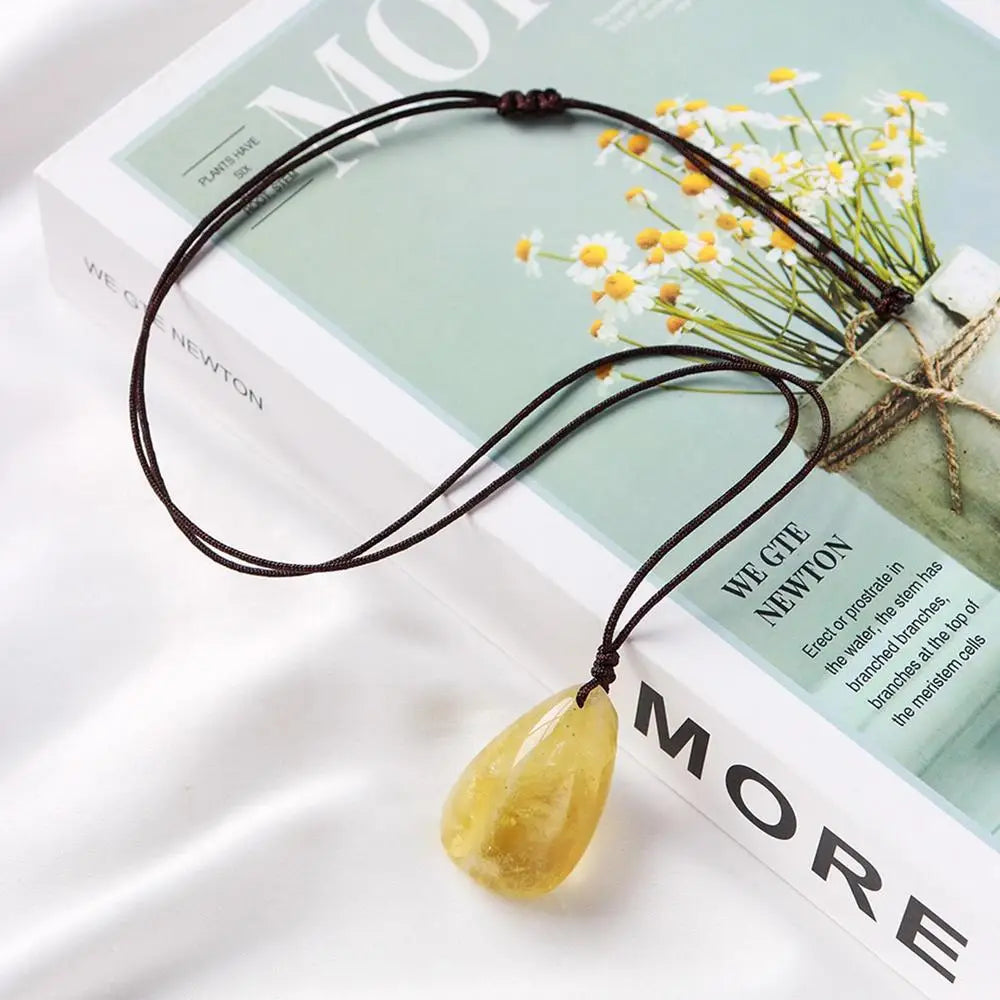Natural Citrine Stone Water Drop Pendant – Reiki Necklace