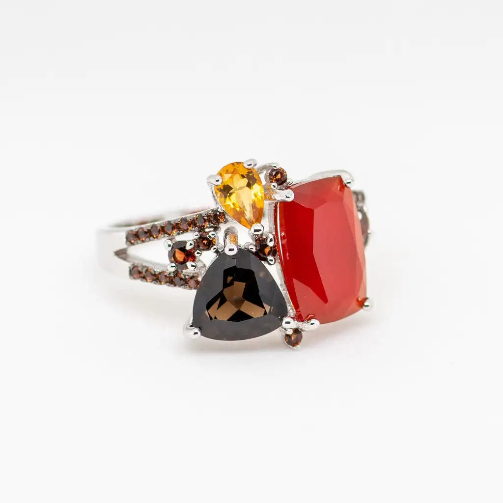 925 Sterling Silver Carnelian Ring, 10x12mm Geometric, Handmade Engagement Gift, Spiritual Modern Jewelry