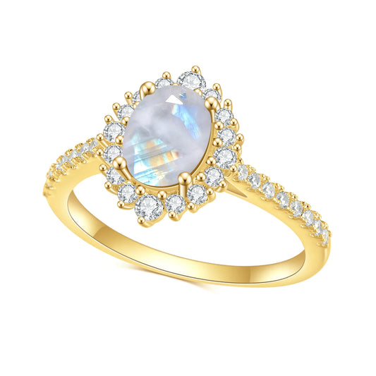 925 Sterling Silver Milky Blue Moonstone Halo Engagement Ring