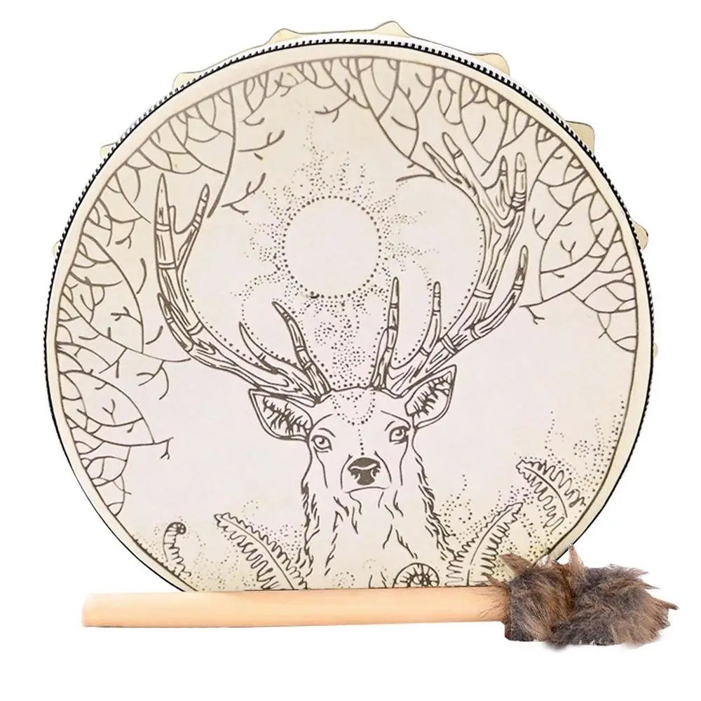 Shamanic Deer Tree-themed Siberian Drum – Handmade Sound Healing Totem