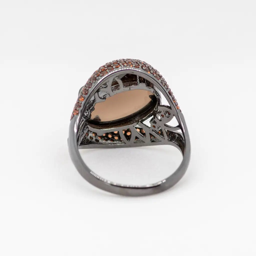 925 Sterling Silver 11x16mm Smoky Quartz Crystal Ring