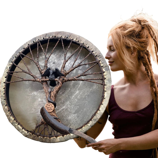 Handmade Shaman Drum Tree-of-Life Siberian Drum – Sound Healing Instrument for Spiritual Rituals