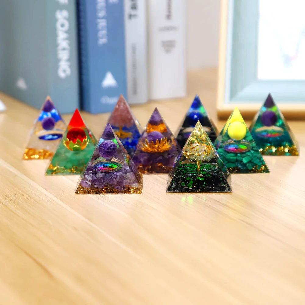 Natural Tiger Eye Orgonite Pyramid Healing Crystals Energy Generator Reiki Chakra Multiplier Orgone Amethyst Meditation Stone5X5
