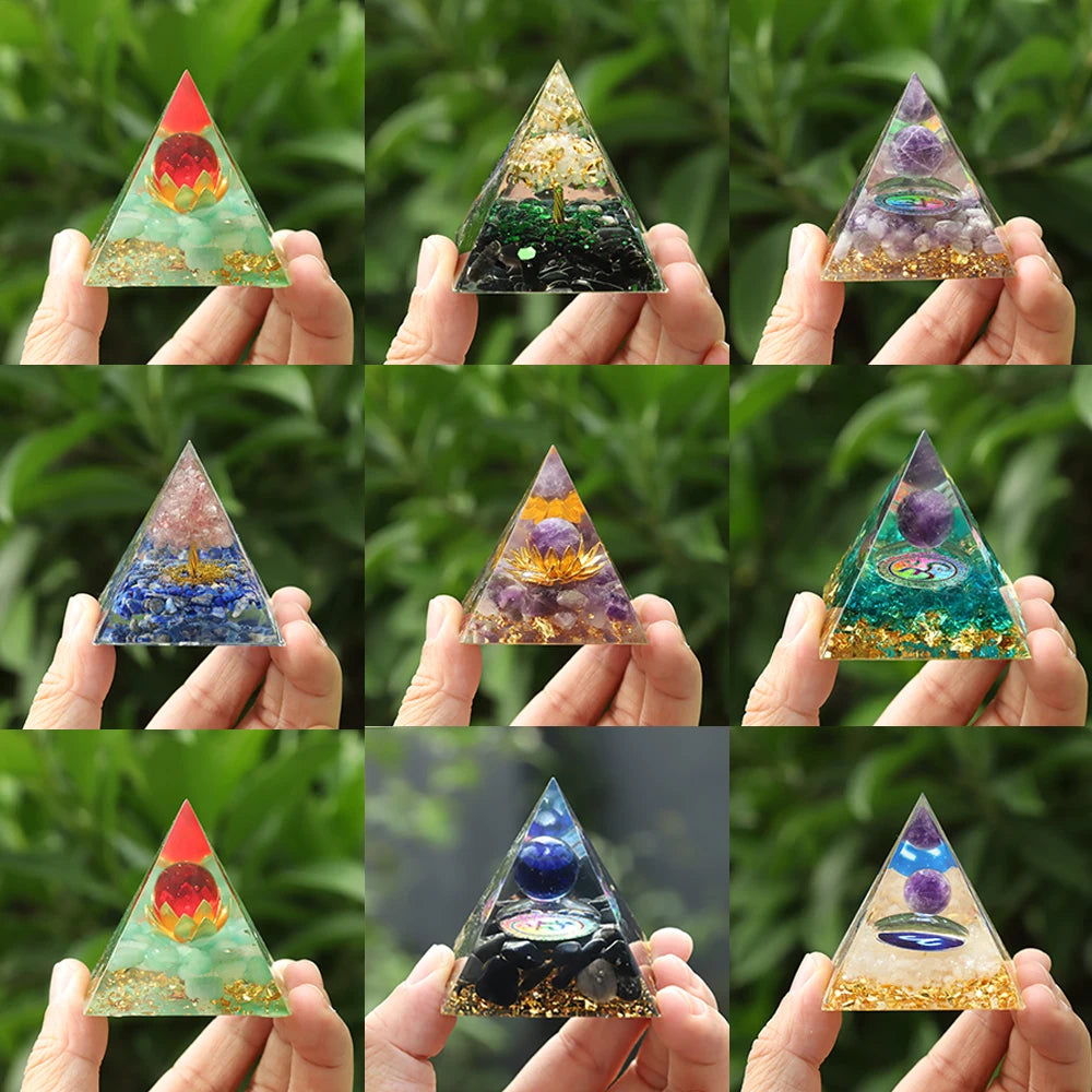 Natural Tiger Eye Orgonite Pyramid Healing Crystals Energy Generator Reiki Chakra Multiplier Orgone Amethyst Meditation Stone5X5