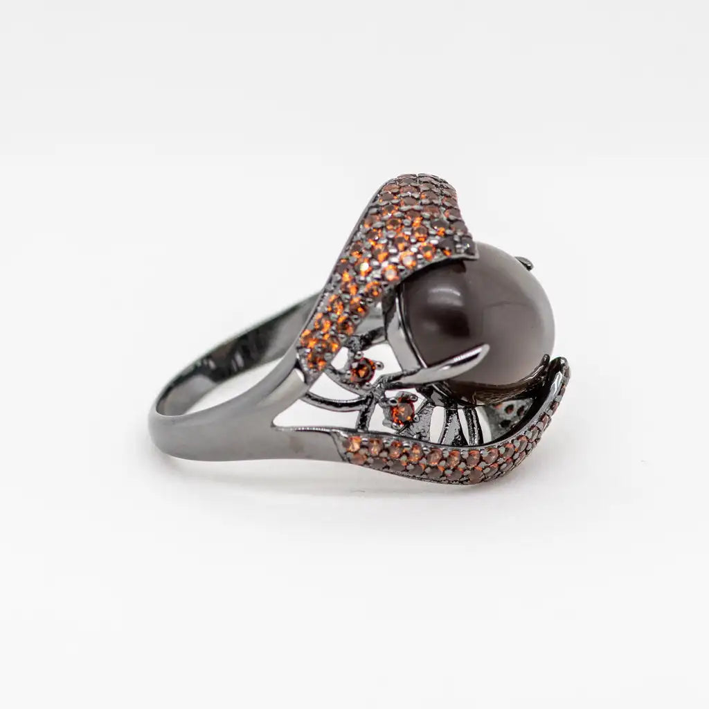 925 Sterling Silver 11x16mm Smoky Quartz Crystal Ring