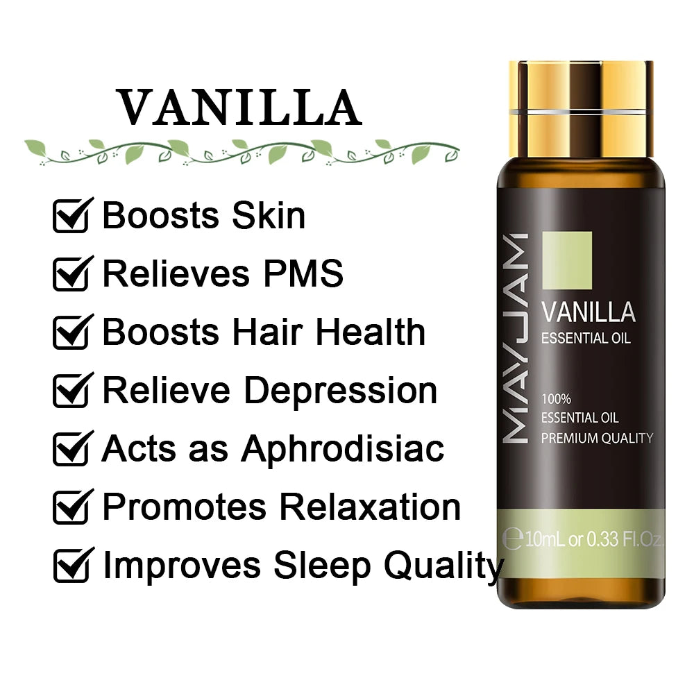 MAYJAM 10ml with Dropper 35 Flavor Essential Oils Vanilla Grapefruit Frankincense Jasmine Oil For Homemade Candle Bath Ball