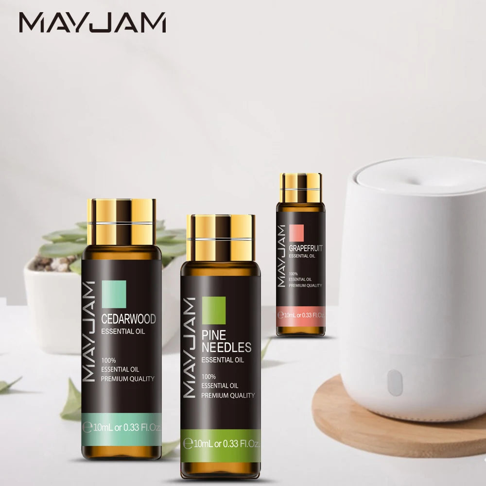 MAYJAM 10ml with Dropper 35 Flavor Essential Oils Vanilla Grapefruit Frankincense Jasmine Oil For Homemade Candle Bath Ball
