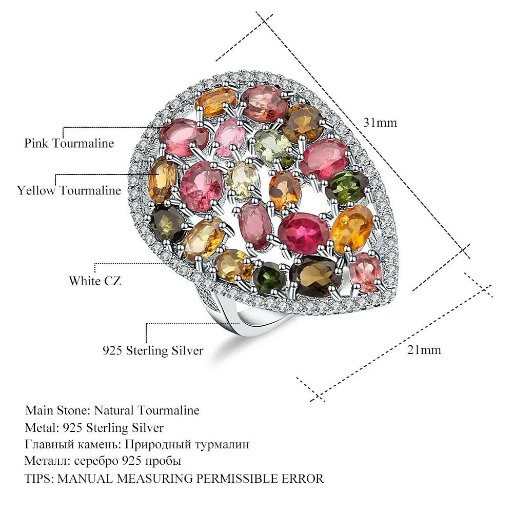 925 Sterling Silver 5.21Ct Tourmaline Topaz Diopside Ring, Certified Water Drop, Spiritual Fine Jewelry Gift