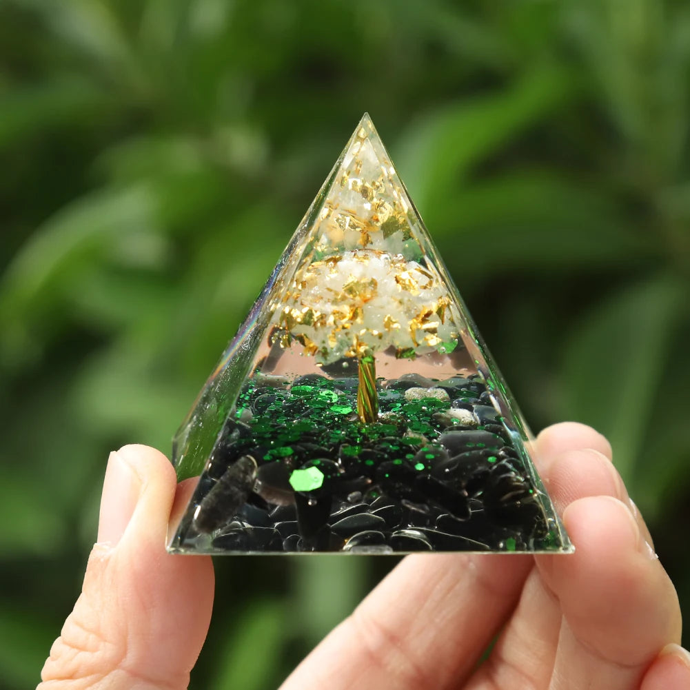 Natural Tiger Eye Orgonite Pyramid Healing Crystals Energy Generator Reiki Chakra Multiplier Orgone Amethyst Meditation Stone5X5