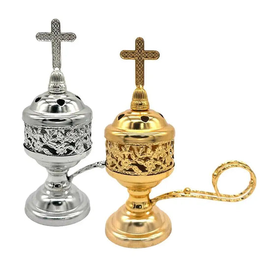 Metal Incense Burner Incense Diffuser Holder With Cross Vintage Coil Ash Catcher Bronze Color Catholic Incense For Home Church